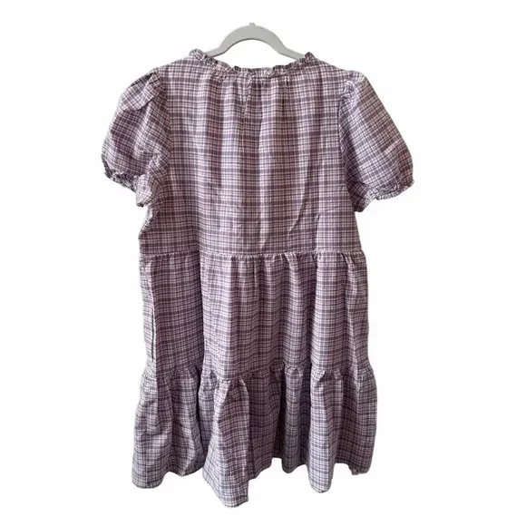ModCloth Lavender Plaid Mini Dress Size Large V-Neck Short Sleeve Pockets EUC - Picture 6 of 12
